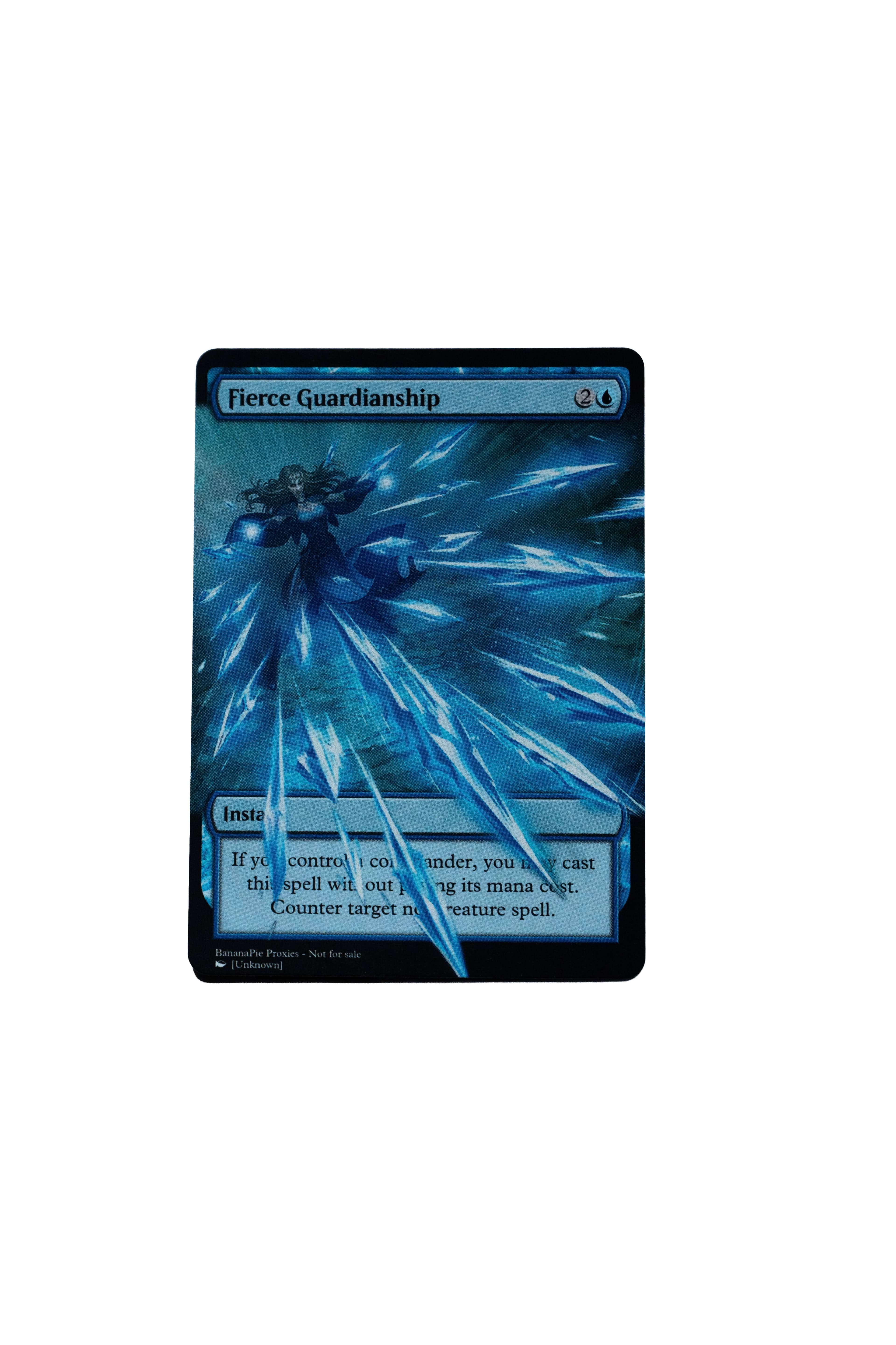 Fierce Guardianship Magic card featuring a sorceress casting a radiant burst of blue ice shards.